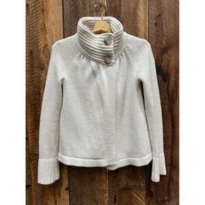 Knit Mock Neck Button Front Cream Womens XS Cottage Minimalist Cozy Soft Boho